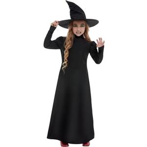 SMIFFYS Costume strega malvagia per bambina, Nero, con vestito e cappello Halloween, Carnevale