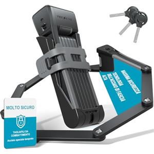 TECHCYC Lucchetto Pieghevole per Bici, Lucchetto Bici Antifurto Pieghevole Portatile, con Supporto e 3 Chiavi di Sicurezza, Altamente Sicuro e Durevole per Bicicletta, Moto, E-Scooter