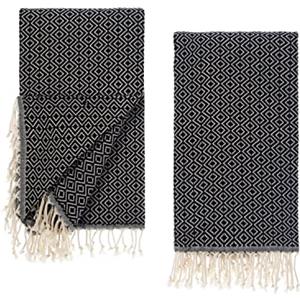 Tuiste Asciugamano da sauna nero, confezione da 2 pezzi, da donna e da uomo, per sauna, da picnic, da hammam, in cotone, da spiaggia, da spiaggia, XXL, da 100 x 180 cm