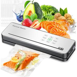 ESoundvol Macchina Sottovuoto Alimenti, 8 in 1 Per il Controllo Della Temperatura Degli, Taglierina Integrata e Indicatore LED Visibile Per Mantenere la Freschezza di Alimenti Secchi e Umidi con 10 Borsa