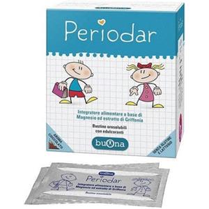 BUONA Periodar - Integratore alimentare per memoria e concentrazione con magnesio e griffonia, 20 bustine gusto cioccolato