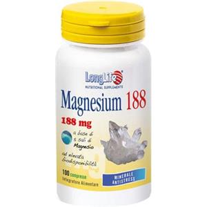 Longlife Magnesium 188 - Integratore Alimentare con 5 Sali di Magnesio, 100 Compresse per Rilassamento e Benessere