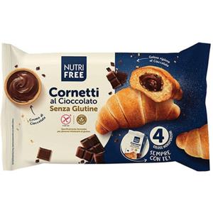 Nutrifree Cornetti al Cioccolato Senza Glutine - 4 x 60 g, Morbidi e Fragranti con Farcitura al Cioccolato