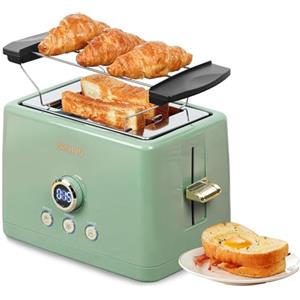 ZACHVO Tostapane 2 fette, ZachVO tostapane con inserto per panini, 6 livelli di doratura, cassetto raccoglibriciole rimovibile da 850 W, schermo a LED, High Lift, riscaldamento, scongelamento, funzione di