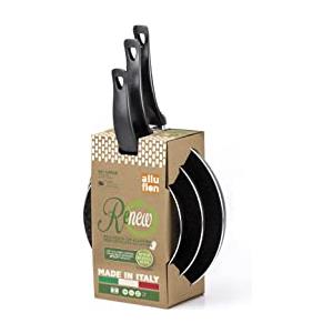 Alluflon Vesuvia Renew set pad 20-24-28 cm, per ogni piano cottura esclusa induzione. Alluminio riciclato da lattine. Made in Italy