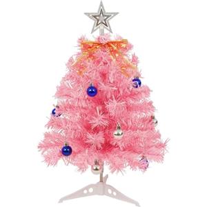 Uten Mini Albero di Natale, 55 cm Alberi di Natale Rosa con 30 Lucine LED, 15 Palline di Natale, Stelle, Fiocchi per Ufficio, Soggiorno, Davanzale Decorazione Natalizia