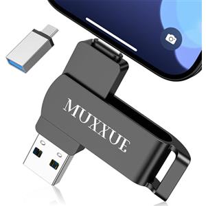MUXXUE Chiavetta USB per iphone 128GB Memoria Esterna per iphone 1Pad Android PC con connettori iOS Type A USB-C e USB 3.0 Pen Drive senza APP, espansione per foto, documenti e video