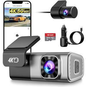MANKIW Dash Cam Auto 4K Anteriore e 2K Posteriore, WiFi 5GHz con App, G-Sensor, Registrazione in Loop, Modalità Parcheggio 24H, SD 64G