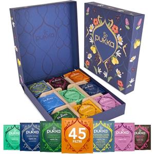 Pukka Tisane, Selection Box, Set Regalo Tisane e Infusi, 9 Gusti, Deliziose Erbe Biologiche, Ingredienti Naturali, Perfetto come Idea Regalo, con Biglietto Personalizzabile, 45 Filtri