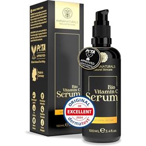 Kapua Naturals Siero vitamina C viso 100 ml - alta concentrazione con acido ialuronico, pantenolo e Vit. E - siero viso antimacchia illuminante anti‑age per pelle luminosa - vegano & bio, Made in Germany