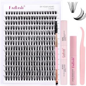 FADLASH Kit di Extension Ciglia Volume da 50D, 280pcs Ciglia Finte a Ciuffetti Individuali da 0,07mm D Curl 8-16mm, Bond e Seal, Rimuovi Colla, Spazzola per Mascara, Pinzette per Lashs Cluster