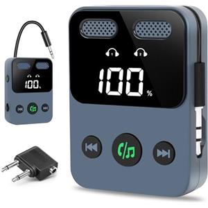 SOARFLY - Adattatore Bluetooth per aeroplano, ricevitore Bluetooth, jack 3,5 mm, AUX Lossless Bass, trasmettitore 2 in 1 5.3, con display LCD, per TV, aereo, auto, cuffie