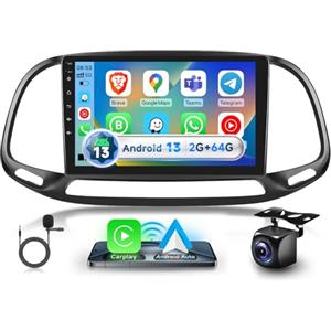 podofo Autoradio wireless CarPlay per Fiat Doblo (2015-2021), 2G+64G Android Auto Radio touchscreen da 9 pollici Bluetooth EQ FM/RDS WIFI GPS