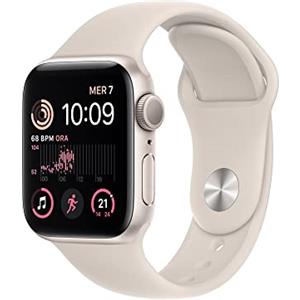 Apple Watch SE (2ª gen.) (GPS, 40mm) Smartwatch con cassa in alluminio color galassia con Cinturino Sport color galassia - Regular. Fitness tracker, monitoraggio del sonno, Rilevamento incidenti