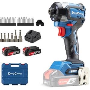 Dong Cheng Avvitatore a impatto senza spazzole Dong Cheng 18V, Avvitatore a impatto a batteria 208Nm, Modalità autofilettante, 3200 giri/min, 4300 colpi/min, 3 velocità, con 2 * batterie 2,0 Ah