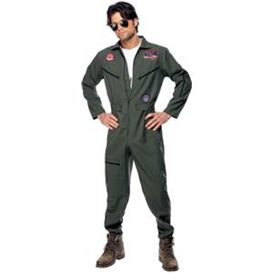 Smiffys Costume Top Gun, Verde, con tuta intera, targhette di identificazione e occhiali Halloween, Carnevale