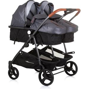 Chipolino, passeggino per fratelli, New Twin Duo Smart, pieghevole, cestino, colorazione:grigio grigio grigio chiaro