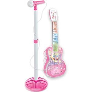 Baroni Toys Microfono su Asta e Chitarra per Bambini 3+ Anni con Luci, Microfono Giocattolo con Effetti Sonori e Luminosi per Piccoli Cantanti, Asta con Microfono e Chitarra Rosa, 20x20x90cm