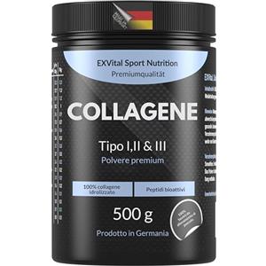 EXVital Collagene in Polvere 500 Gramm - Collagene Idrolisati Bioattivi con Peptidi, Polvere di Proteine - Senza Gusto, Collagene Tipo 1, 2 & 3 Lift Drink, ad Alta Concentrazione