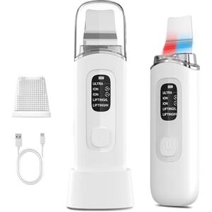 Yeerain Pulizia Viso Ultrasuoni, Skin Scrubber con 4 Modalità e Impermeabile IPX7, Luce Rossa e Blu Spatola Professionale Punti Neri Rimozione Pulizia Profonda la Viso Peeling e Cura
