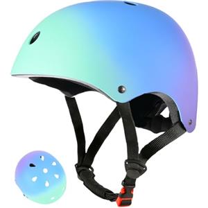 LOKJIJI Casco da bici regolabile per bambina bambini Con gradiente di colore, Casco protettivo per ragazze ragazzi per multisport skateboard monopattino ciclismo pattinaggio (Verde Blu, M)