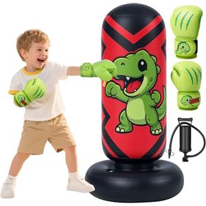 Qoosea Sacco da Boxe per Bambini, 160 cm Stabile Pungiball Bambini Gonfiabile con Guantoni da Boxe, per Pratica di Taekwondo Karate MMA, Sacchi da Boxe Gonfiabile per 3-12 Ragazzi Ragazze