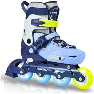 LIRENGUI Pattini in linea per bambini e bambina, Regolabili pattini in linea a 4 ruote per ragazzi ragazze e adolescenti con ruote luminose per lo sport, Blu Verde, Medium