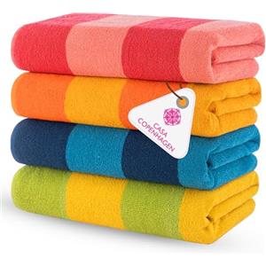 CASA COPENHAGEN Teli mare Malibu, progettati in Danimarca, robusti e durevoli, ad asciugatura rapida, per piscina, bagno e doccia, 76x152 cm, set di 4 salvietta da bagno in cotone multicolore