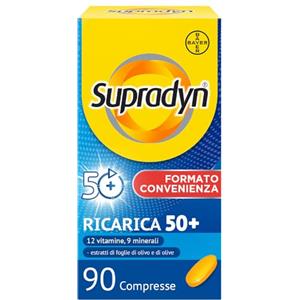 Supradyn Ricarica 50+ Integratore Multivitaminico Completo Vitamine e Minerali con Vitamina B12, C, D, Zinco per Stanchezza Fisica e Concentrazione dai 50 Anni Uomo e Donna, 90 Compresse Rivestite