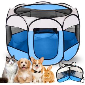 FARYODI Cane per cuccioli, pieghevole, 74 x 74 x 43 cm, per la casa, per cani, gatti, conigli, interni ed esterni (blu)