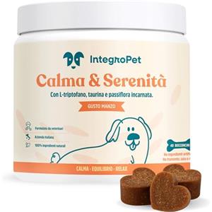 INTEGROPET - Integratore Per Cani Calma e Serenità Gusto Manzo - Calmanti per Cani Contro Ansia, Stress, Iperattività e Abbaio Eccessivo
