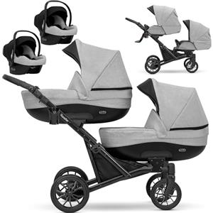 Kunert Un passeggino gemellare 3 in 1 et 2 in 1 navicella carrozzina seggiolino auto KUNERT Booster 3in1 et 2in1 passeggini (grigio, 3in1 Cosmo)
