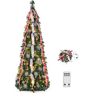 Clevich 120cm Albero di Natale Pop Up, Albero di Natale Pieghevole con 100 Luci LED Bianche Calde e Multicolori, 11 Modalità di Illuminazione, Albero di Natale Artificiale per la Casa o il Negozio