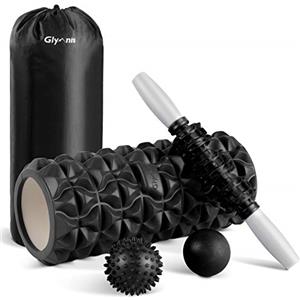 Glymnis Foam Roller Kit 4 in 1, Includono 1 x Rullo Massaggio Muscolare 1 x Bastone Massaggio e 2 x Pallina Massaggio per Recupero Muscolare dei Tessuti Profondi, Rilascio Miofasciale, Yoga