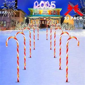 LICHENGTAI 10 Pezzi Candy Cane Pathway Luci, Candy Cane Lights Decorazioni LED Yard Prato Markers Marcatori di Percorso di Caramelle allaperto Luci Natalizie per Esterni, Luci Decorazione di Natale
