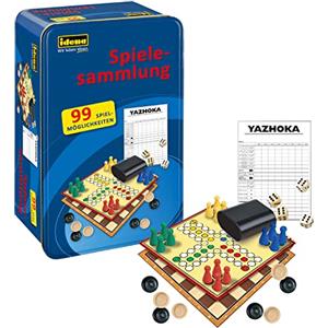 Idena Collezione di giochi con 99 possibilità di gioco, in Tinbox, con diversi giochi da tavolo e dadi, istruzioni per il gioco, da 2 a 8 giocatori dai 6 anni in su
