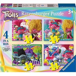 Ravensburger - Puzzle Trolls 3, Collezione 4 in a Box, 4 puzzle da 12-16-20-24 Pezzi, Età Raccomandata 3+ Anni