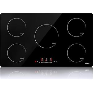 IsEasy Piano Cottura a Induzione 5 Fuochi, Piano Cottura Elettrico 90 cm 8600 W piastra a Induzione Integrata, Controllo Touch, Blocco Sicurezza Bambini e Timer