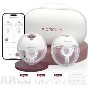Momcozy Tiralatte Elettrico Indossabile M5 con App, Tiralatte Indossabile Della Bocca del Bambino Flangia a Doppia Tenuta con 3 Modalità e 9 Livelli, Tiralatte Elettrico Portatile, 24mm (2, Rosso)