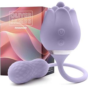 Oliver James Vibratore Dildo 2-in-1 Rose Toy di Oliver James - Dildo Vibrante, Vibratori Punto G, Rose Sex Toy Clitorideo per Donna, 10 Modalità, Impermeabile e Ricaricabile USB (Lilla Pastello)