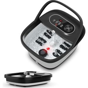 Snailax Pediluvio Con Calore - 14 Livelli di Riscaldamento, Rulli Shiatsu, Bolle, Luce Rossa, Timer - Elettrico 35℃-48℃, Massaggiatore per Piedi Pieghevole