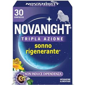 Novanight Tripla Azione Melatonina per Dormire, Integratori per Dormire, Disturbi del Sonno - Senza Glutine, con Melatonina, Escolzia, Passiflora, Melissa, Non Induce Dipendenza (30 Compresse)