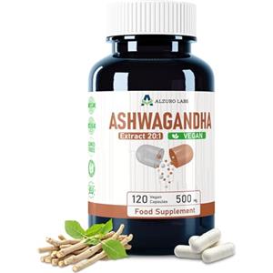 Alzuro Labs Ashwagandha | 10.000 mg equivalente (estratto di 500 mg 20:1) | 120 capsule vegane | Supporto ad alto dosaggio dello stress, dell'energia e del sonno | Scorta di 4 mesi | Testato in