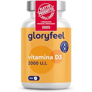 Gloryfeel Vitamina D 2000UI (50mcg), 400 Compresse, Eletto PRODOTTO DELL'ANNO 2025, Scorta 13+ Mesi, Vitamina D 2000 UI (Colecalciferolo), Integratore Qualità Premium, Ossa, Denti, Muscoli, Sistema Immunitario