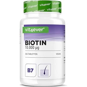 Vit4ever Biotina - 10.000 mcg - 365 Compresse - Alta Biodisponibilità: D-Biotina per Pelle, Capelli e Unghie - Senza Additivi indesiderati, Alto Dosaggio, Vegana