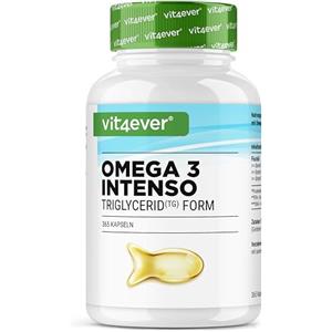 Vit4ever Omega 3 Di Qualità Superiore Con L'80% Di Acidi Grassi - 365 Capsule - 1000 Mg Di Olio Di Pesce Per Capsula Con EPA E DHA - Forma Di Trigliceridi - Elaborato E Purificato Da Pesca Sostenibile