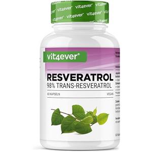 Vit4ever Resveratrolo - 520 mg per capsula - 98% trans-resveratrolo da estratto di radice di nodo giapponese 100:1 + piperina per una biodisponibilità ottimizzata - 60 capsule - ad alto dosaggio - vegano