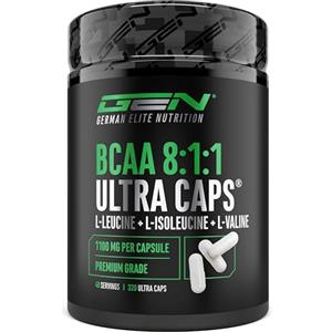 GEN GERMAN ELITE NUTRITION BCAA Ultra Caps 320 capsule - 1100 mg per Capsula - Extra Alto Dosaggio e Pura - Rapporto 8:1:1 - L-Leucina, L-Isoleucina, L-Valina - Amminoacidi Essenziali