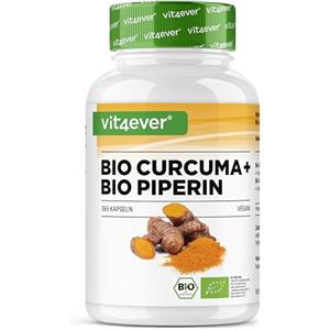 Vit4ever Curcuma organica con pepe nero - 365 capsule - 4511 mg di curcuma organica (curcuma) per dose giornaliera - con curcumina e piperina - 100% qualità organica - alto dosaggio - vegano