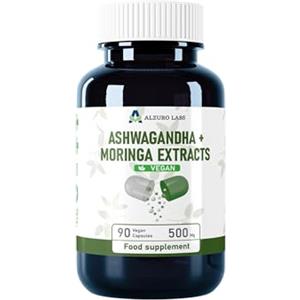 Alzuro Labs Ashwagandha e Moringa 500 mg - 90 Capsule Vegane | Estratti ad Alta Concentrazione 20:1 e 10:1 | Equivalente a 7.500 mg | Supporto per Energia, Stress e Sistema | Certificato GMP